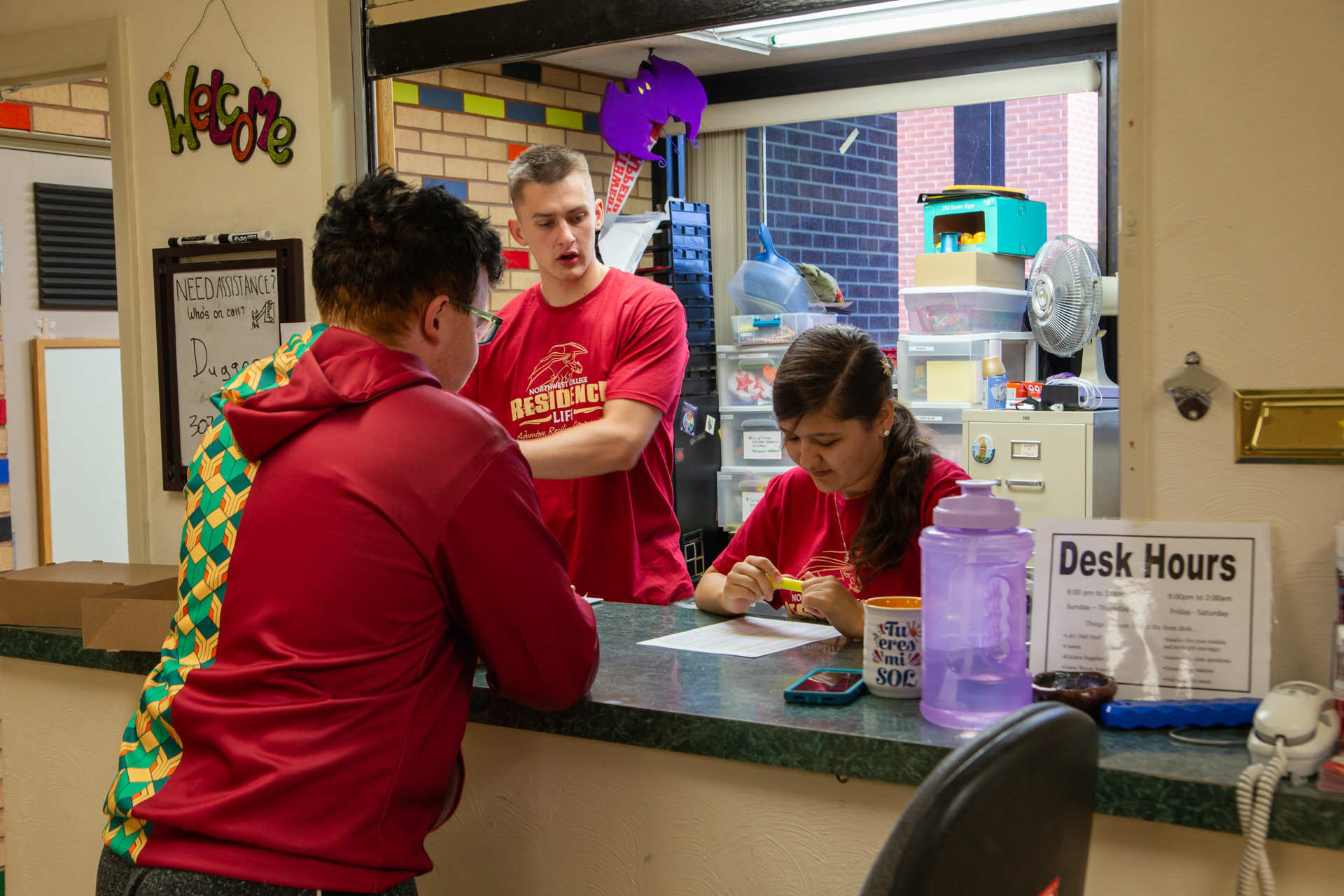 Students working in a residence hall