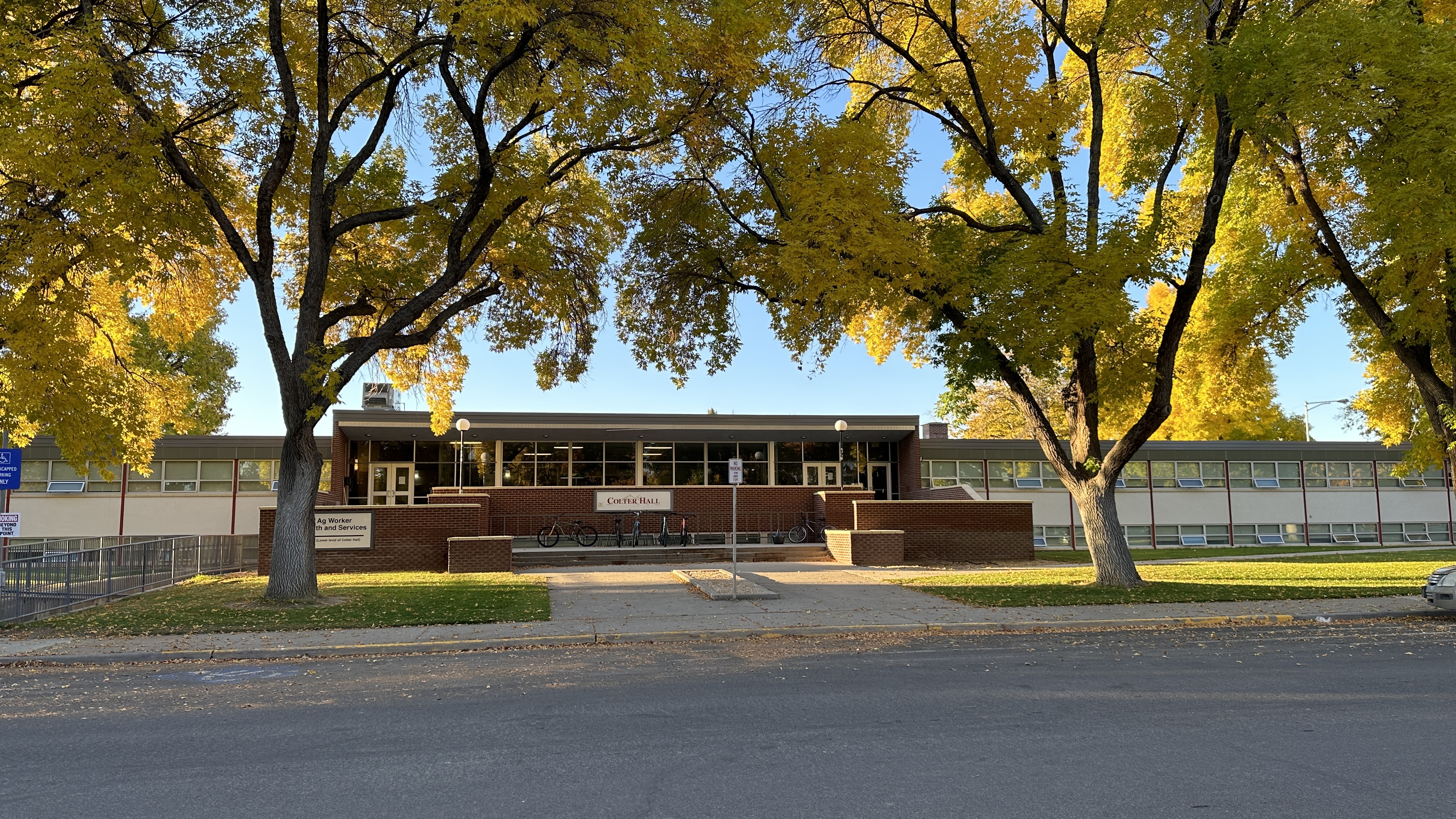 Front of Colter Hall with fall colors