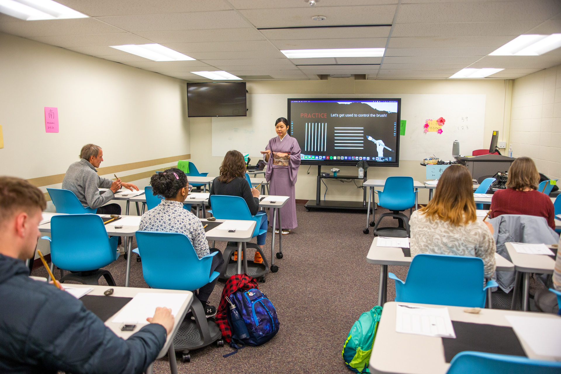 Japanese teacher in a Northwest College classroom